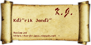 Kórik Jenő névjegykártya